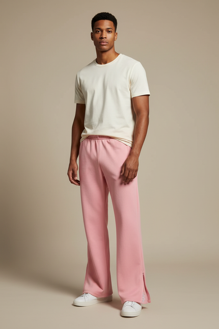 Pantalon Patte D'Éléphant Rose Ample Évasé Zippé Brodé - Molleton