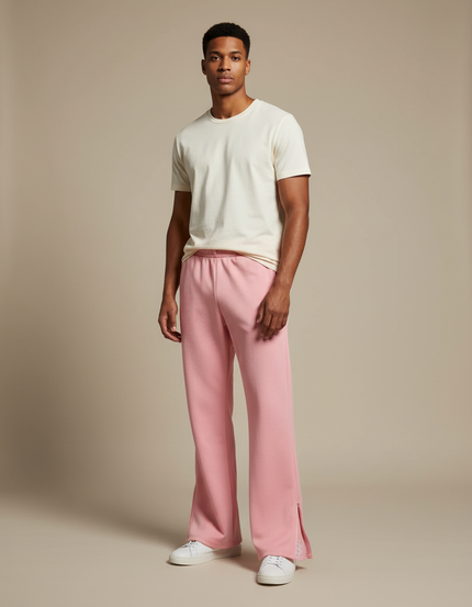 Pantalon Patte D'Éléphant Rose Ample Évasé Zippé Brodé - Molleton