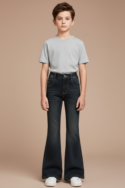 Pantalon Patte D'Éléphant Denim Bleu Foncé Évasé Enfant - Marine Jean