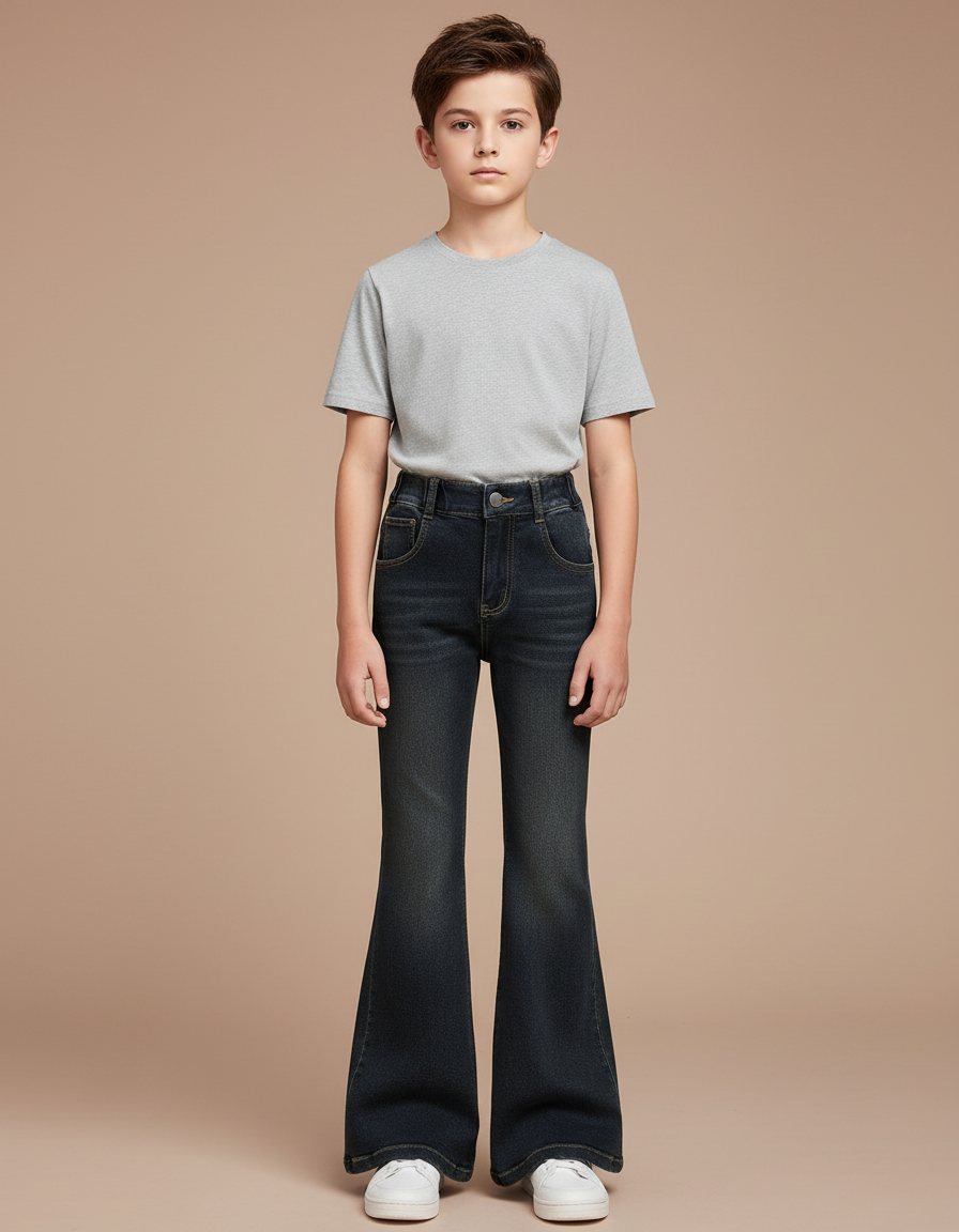 Pantalon Patte D'Éléphant Denim Bleu Foncé Évasé Enfant - Marine Jean