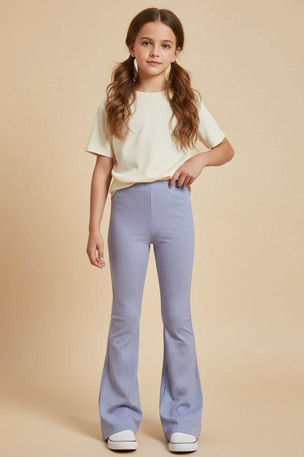 Pantalon Patte D'Éléphant Côtelé Mauve Évasé Confortable Enfant - Violet Maille