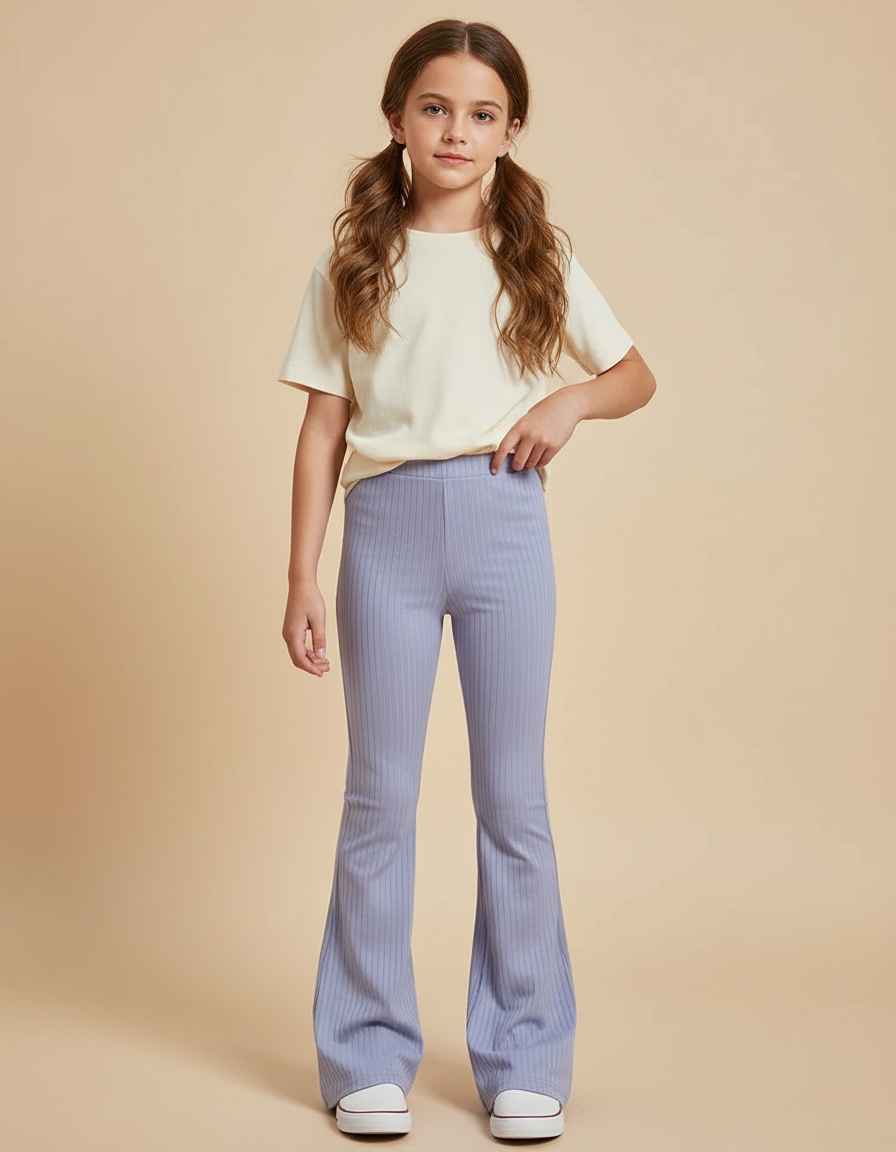 Pantalon Patte D'Éléphant Côtelé Mauve Évasé Confortable Enfant - Violet Maille