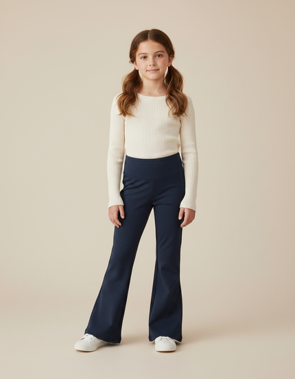 Pantalon Patte D'Éléphant Bleu Marine Taille Haute Élastique Fille - Polyester