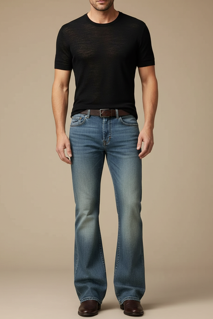 Pantalon Patte D'Éléphant Jean Denim Bleu Classique Homme