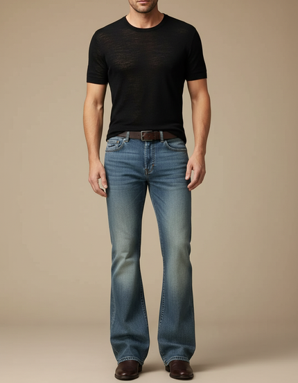 Pantalon Patte D'Éléphant Jean Denim Bleu Classique Homme
