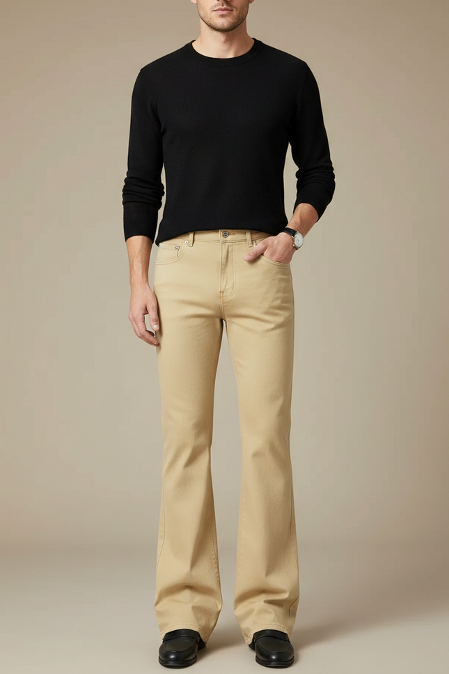 Pantalon Patte D'Éléphant Beige Uni Évasé Décontracté Homme - Jean