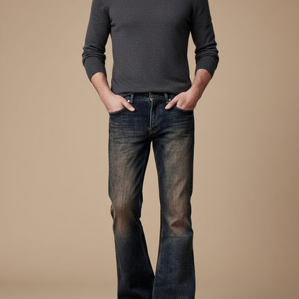 Pantalon Patte D'Éléphant Denim Homme Vintage Décontracté Évasé - Marine Jean
