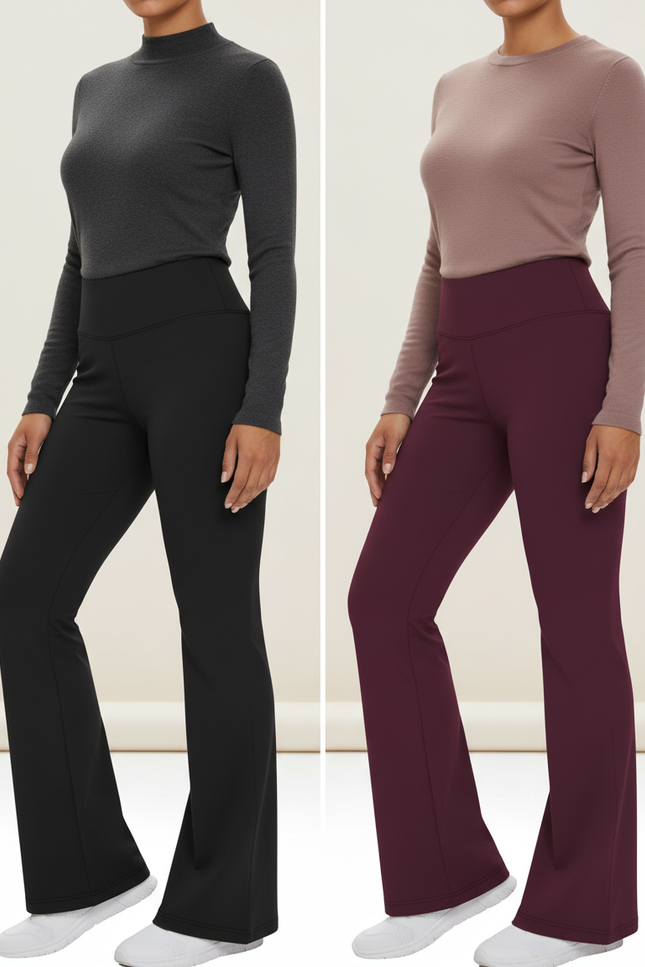 Pantalon Patte D'Éléphant Taille Haute Confortable Yoga Sport - Noir Polyester