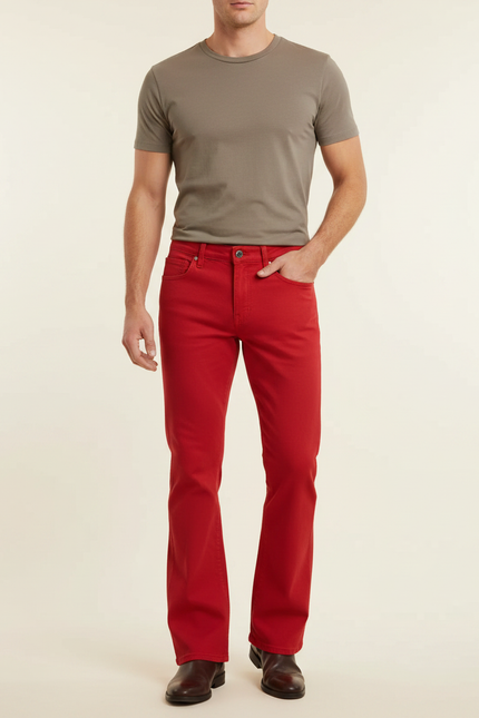 Pantalon Patte D'Éléphant Rouge Évasé Stretch Homme Vintage - Jean