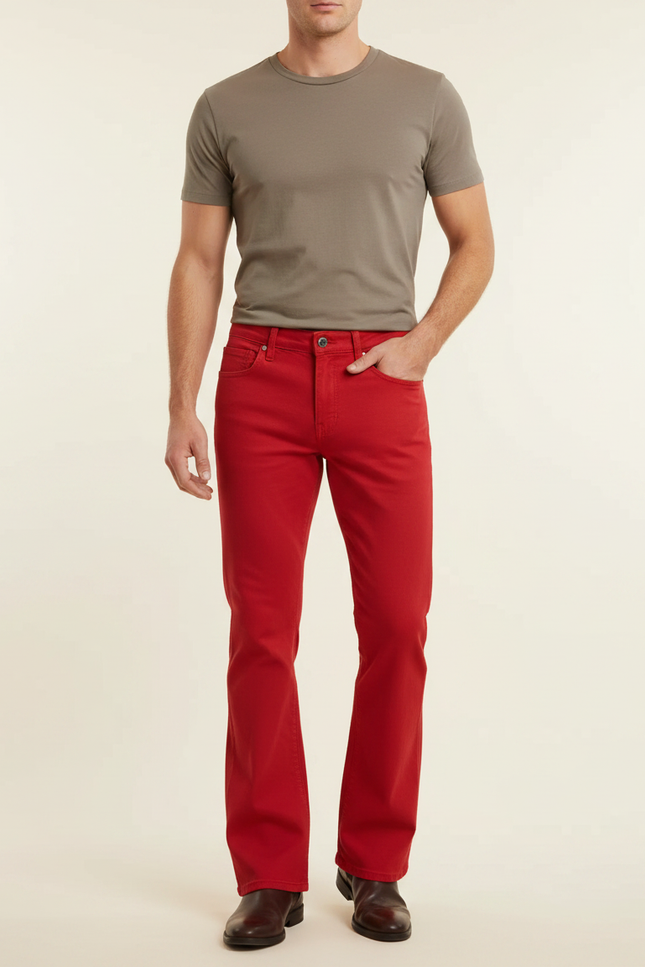 Pantalon Patte D'Éléphant Rouge Évasé Stretch Homme Vintage - Jean