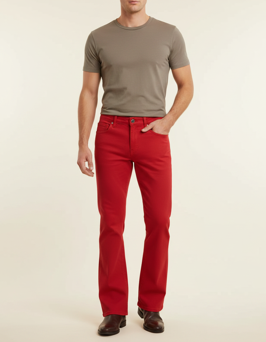 Pantalon Patte D'Éléphant Rouge Évasé Stretch Homme Vintage - Jean