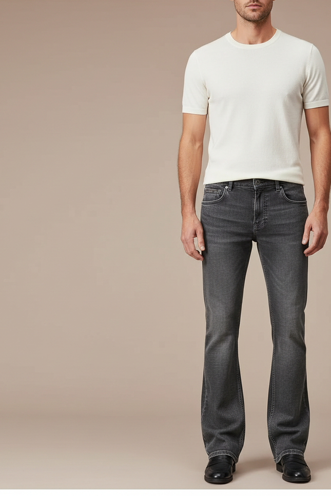 Pantalon Patte D'Éléphant Gris Délavé Denim Homme Classique - Jean