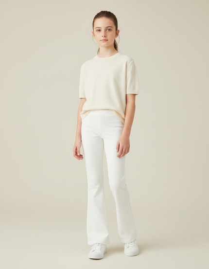 Pantalon Patte D'Éléphant Blanc Côtelé Confortable Fille - Maille