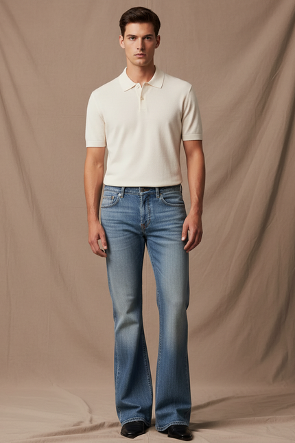 Pantalon Patte D'Éléphant Homme Denim Bleu Clair Coupe Évasée - Jean