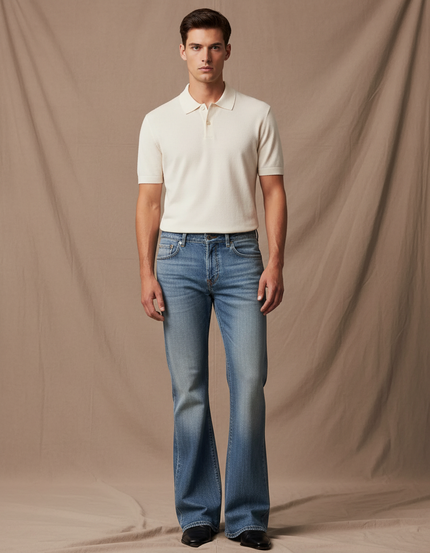 Pantalon Patte D'Éléphant Homme Denim Bleu Clair Coupe Évasée - Jean