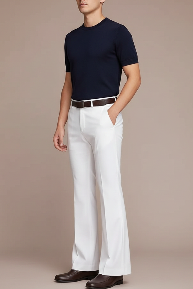 Pantalon Patte D'Éléphant Blanc Homme Évasé Élégant Décontracté - Gabardine