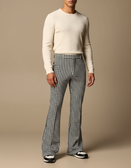 Pantalon Patte D'Éléphant Pied-de-Poule Évasé Imprimé Élégant - Tweed
