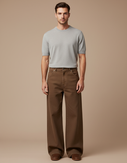 Pantalon Patte D'Éléphant Marron Ample Décontracté Homme - Jean