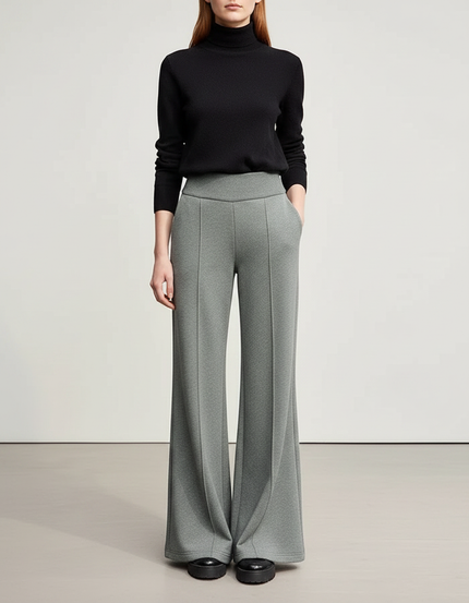 Pantalon Patte D'Éléphant Gris Taille Haute Droit Élégant - Maille