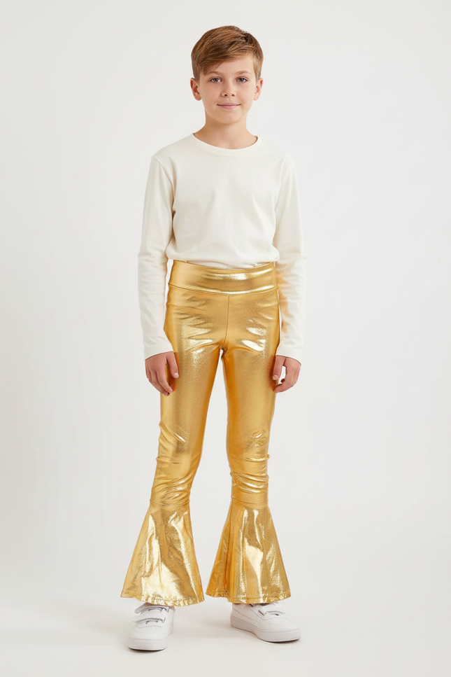 Pantalon Patte D'Éléphant Doré Brillant Métallique Évasé Enfant - Polyester