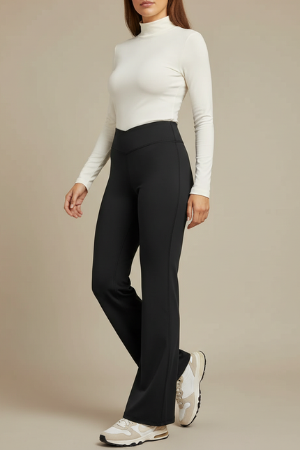 Pantalon Patte D'Éléphant Noir Taille Haute Évasé Confortable Stretch - Polyester