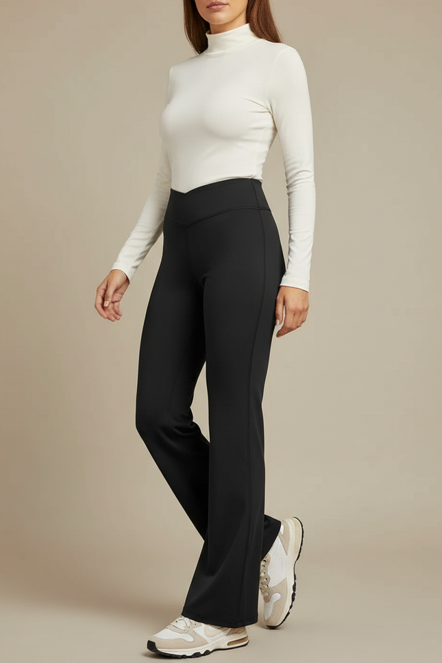 Pantalon Patte D'Éléphant Noir Taille Haute Évasé Confortable Stretch - Polyester