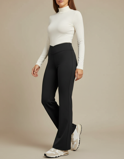 Pantalon Patte D'Éléphant Noir Taille Haute Évasé Confortable Stretch - Polyester