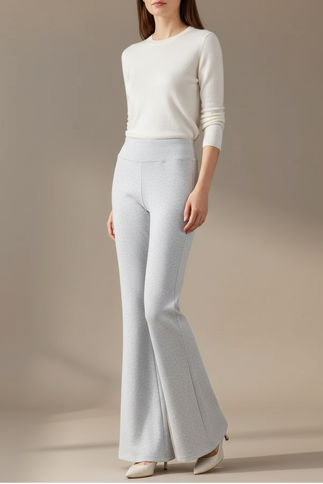 Pantalon Patte D'Éléphant Gris Évasé Confortable Décontracté Femme - Molleton
