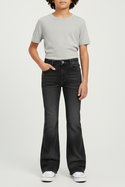 Pantalon Patte D'Éléphant Évasé Noir Denim Enfant - Jean