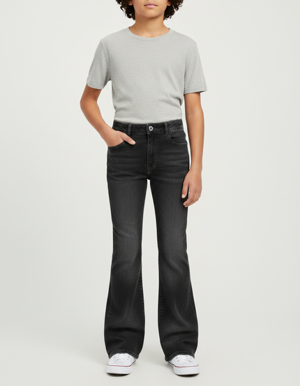 Pantalon Patte D'Éléphant Évasé Noir Denim Enfant - Jean