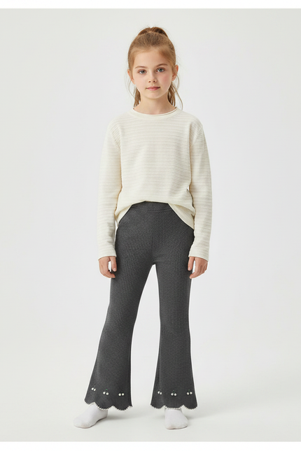 Pantalon Patte D'Éléphant Côtelé Gris Évasé Brodé Enfant - Maille