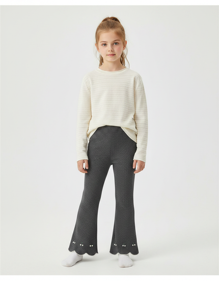 Pantalon Patte D'Éléphant Côtelé Gris Évasé Brodé Enfant - Maille