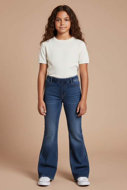 Pantalon Patte D'Éléphant Denim Bleu Élastique Confortable Fille - Jean