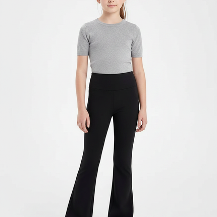 Pantalon Patte D'Éléphant Noir Taille Haute Uni Stretch - Polyester