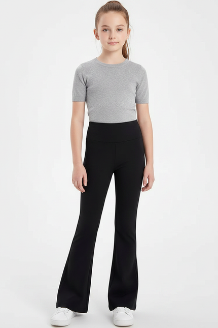 Pantalon Patte D'Éléphant Noir Taille Haute Uni Stretch - Polyester