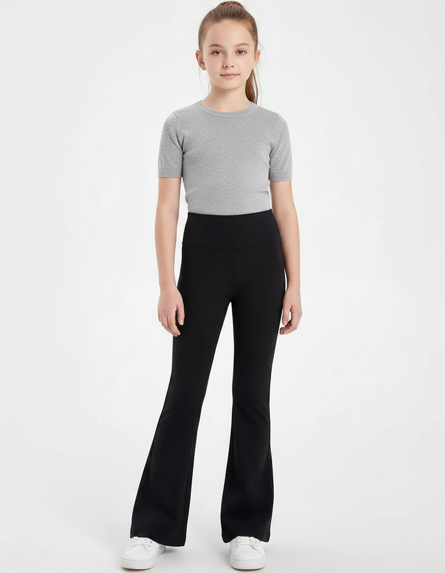 Pantalon Patte D'Éléphant Noir Taille Haute Uni Stretch - Polyester