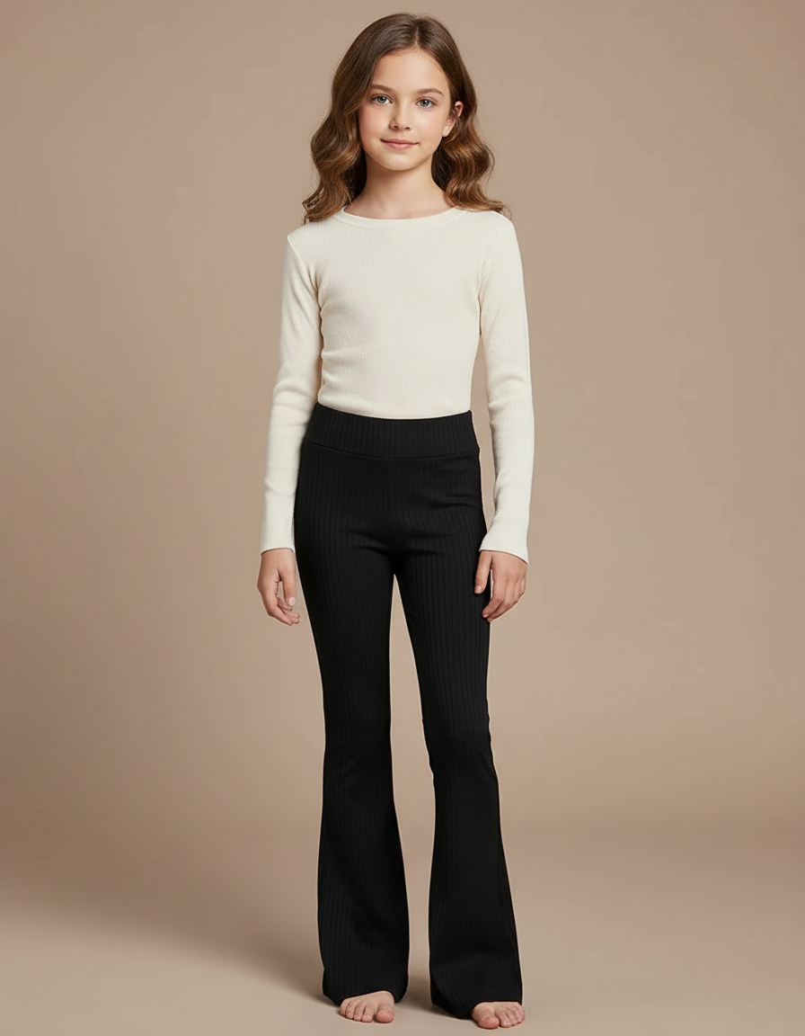Pantalon Patte D'Éléphant Noir Côtelé Évasé Confortable - Maille