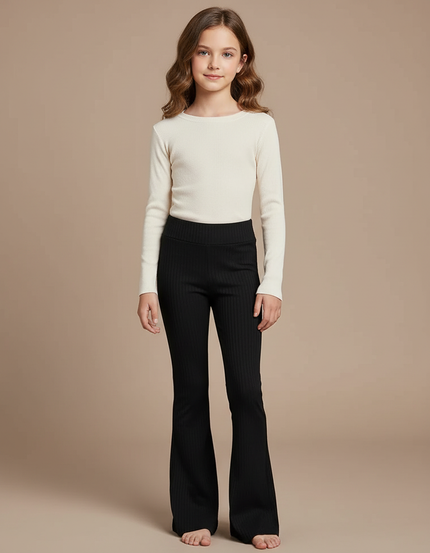 Pantalon Patte D'Éléphant Noir Côtelé Évasé Confortable - Maille