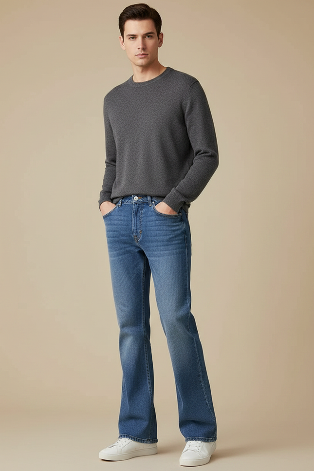 Pantalon Patte D'Éléphant Jean Bleu Confortable Décontracté Homme