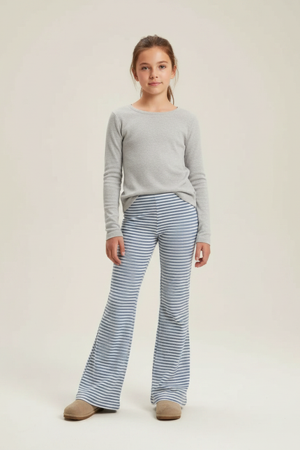 Pantalon Patte D'Éléphant Rayé Bleu Blanc Confortable Fille - Maille