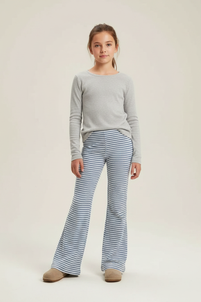 Pantalon Patte D'Éléphant Rayé Bleu Blanc Confortable Fille - Maille