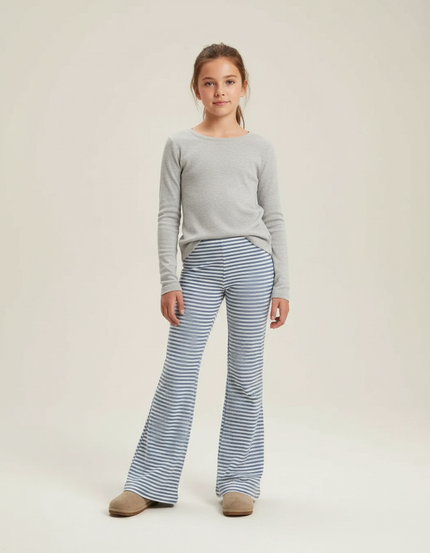 Pantalon Patte D'Éléphant Rayé Bleu Blanc Confortable Fille - Maille