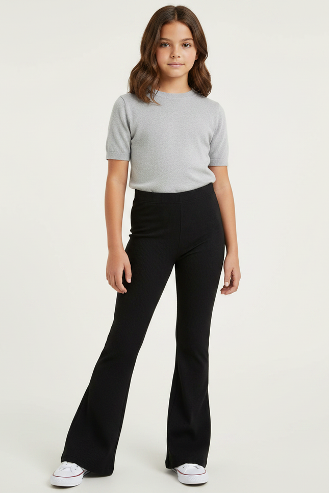Pantalon Patte D'Éléphant Noir Côtelé Confortable Évasé Fille - Maille