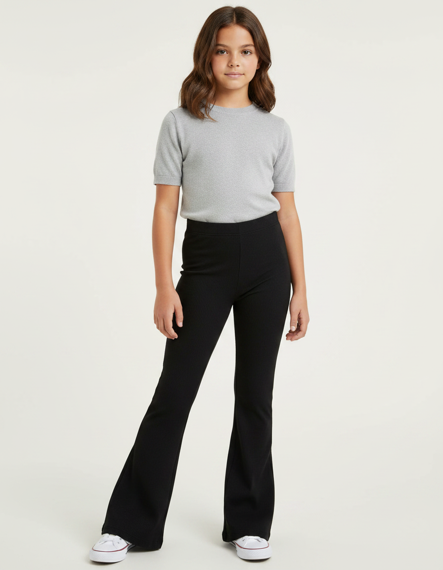 Pantalon Patte D'Éléphant Noir Côtelé Confortable Évasé Fille - Maille