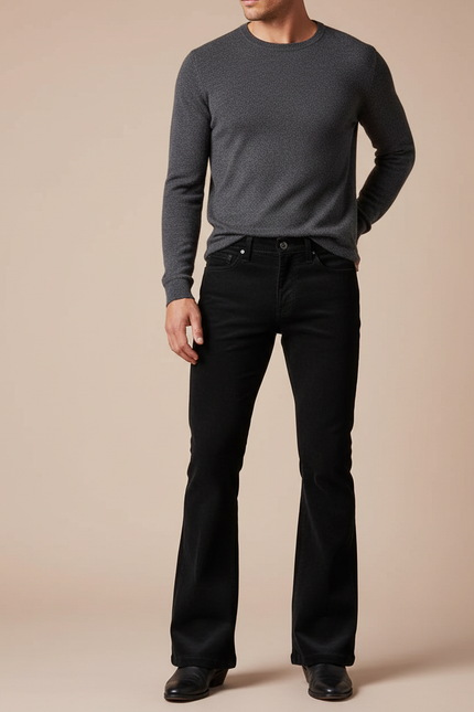 Pantalon Patte D'éléphant Cotele - Noir Cordé