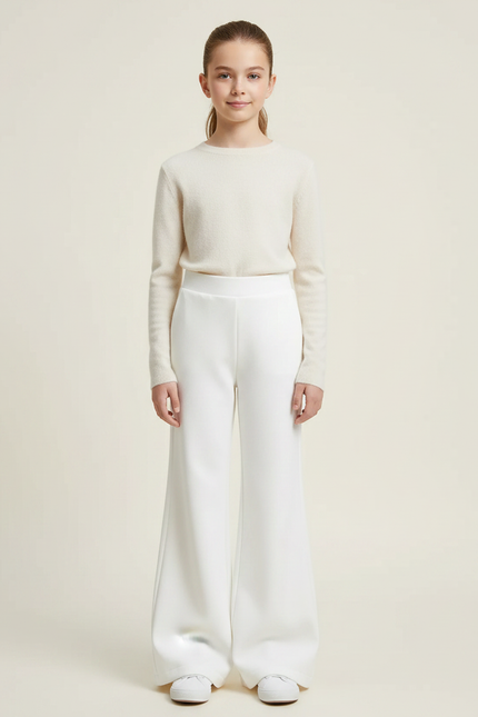 Pantalon Patte D'Éléphant Blanc Ample Évasé Élégant Enfant - Polyester