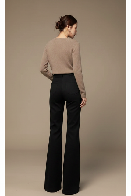 Pantalon Patte D'Éléphant Noir Taille Haute Confortable Décontracté - Gabardine - vue 2