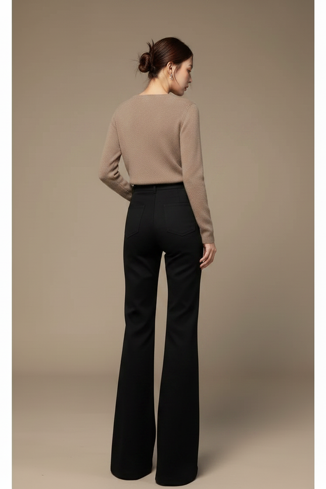 Pantalon Patte D'Éléphant Noir Taille Haute Confortable Décontracté - Gabardine - vue 2