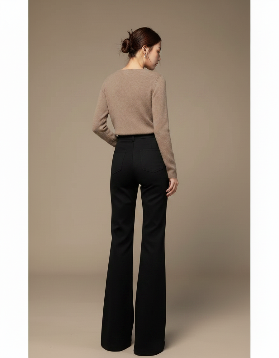 Pantalon Patte D'Éléphant Noir Taille Haute Confortable Décontracté - Gabardine - vue 2