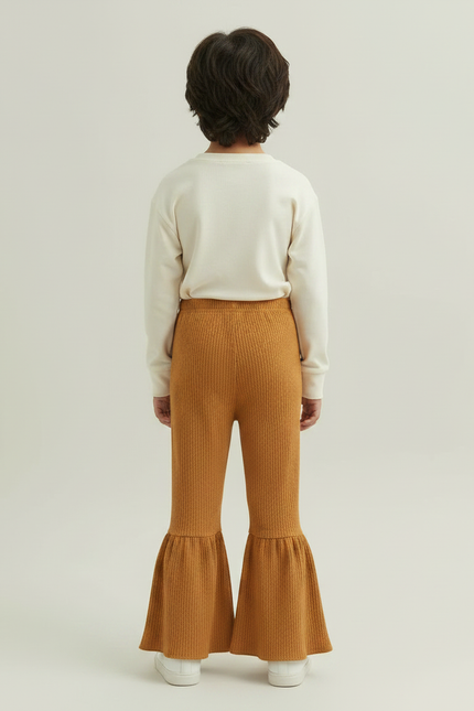 Pantalon Patte D'Éléphant Ocre Côtelé Évasé Volants Enfant - Jaune Maille - vue 2